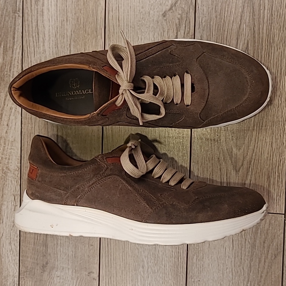 BRUNO MAGLI Italy Vista Dark Brown Leather White Sz 9 M Mens Sneakers Shoes